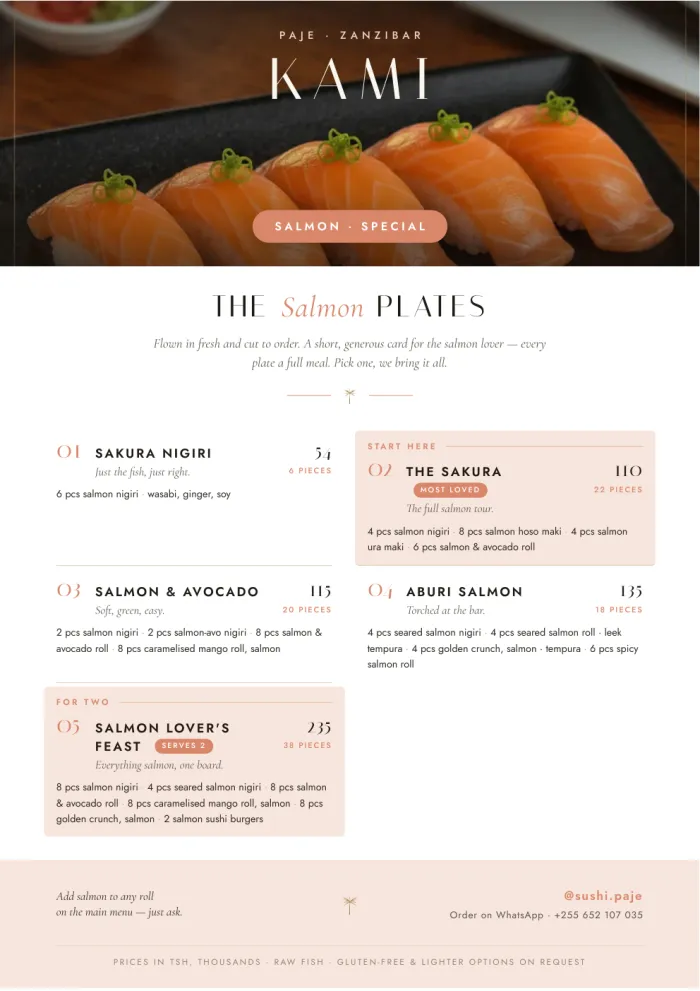 I piatti al salmone, menu speciale